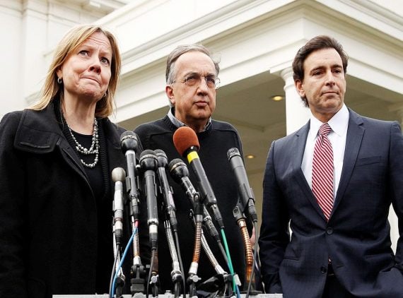 Sergio Marchionne with GM CEO Mary Barra and former Ford CEO Mark Fields
